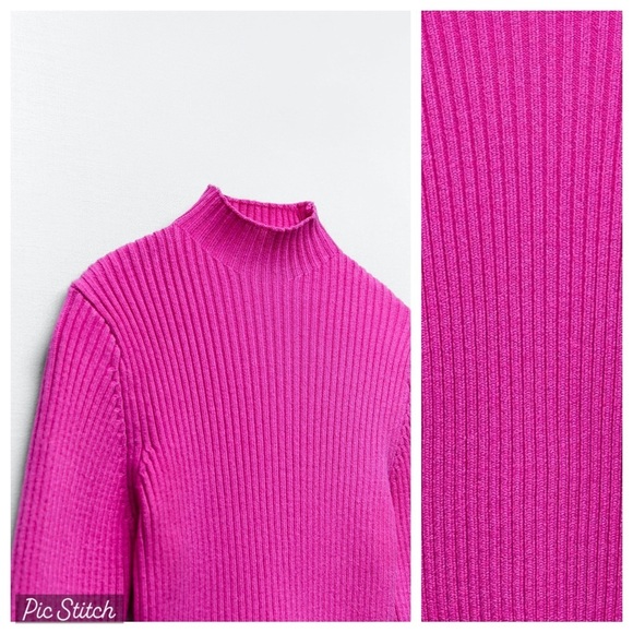 NWOT. Zara Pink Cropped Mock Neck Sweater. Size M. - Picture 6 of 7